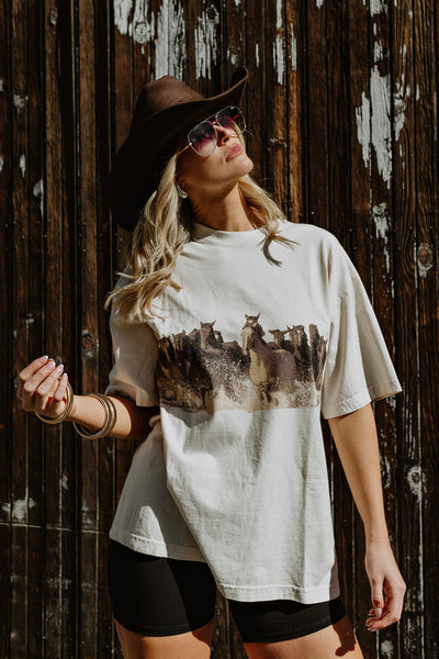 NEW!! Wild Horse Short Sleeve Tee in Ivory by DARLIN' Brand