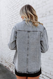 NEW!! Crystal Striped Denim Shacket in Blue Denim