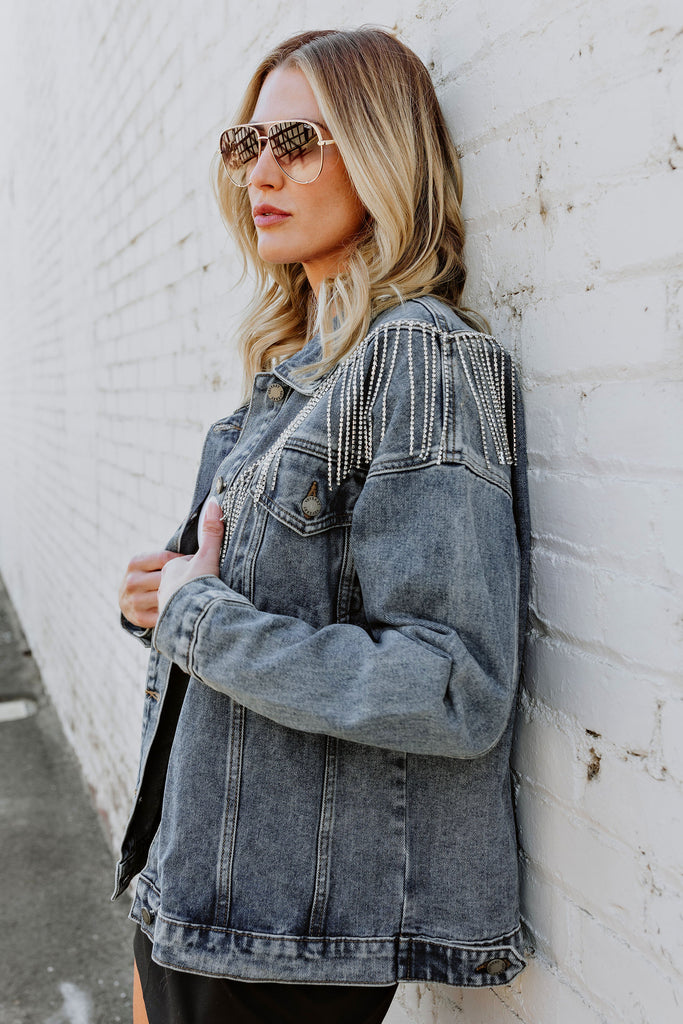 NEW!! The Pendleton Rhinestone Fringe Denim Jacket