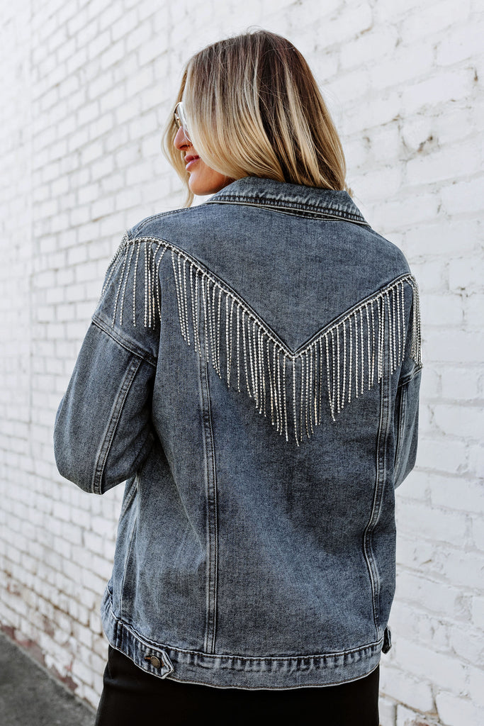 NEW!! The Pendleton Rhinestone Fringe Denim Jacket