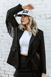 NEW!! Black Fringe Satin Blazer