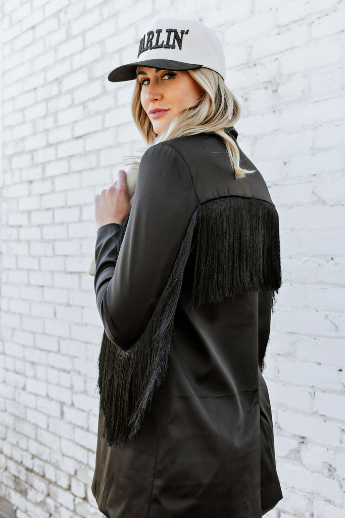 NEW!! Black Fringe Satin Blazer