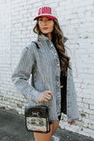 NEW!! Crystal Striped Denim Shacket in Blue Denim