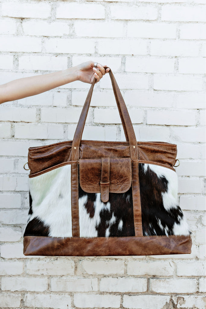 EXCLUSIVE!! Leather and Cowhide Travel Bag in Tri Color