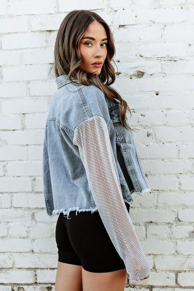 NEW!! Denim and Fishnet Sleeve Jacket