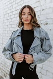 NEW!! Cropped Denim Moto Jacket