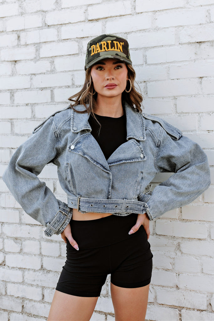 FINAL SALE!! Cropped Denim Moto Jacket