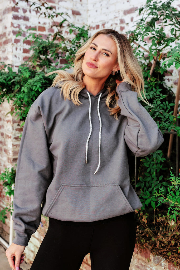 NEW COLOR & GB ORIGINAL!! Crystal Drawstring Sweatshirt in Charcoal