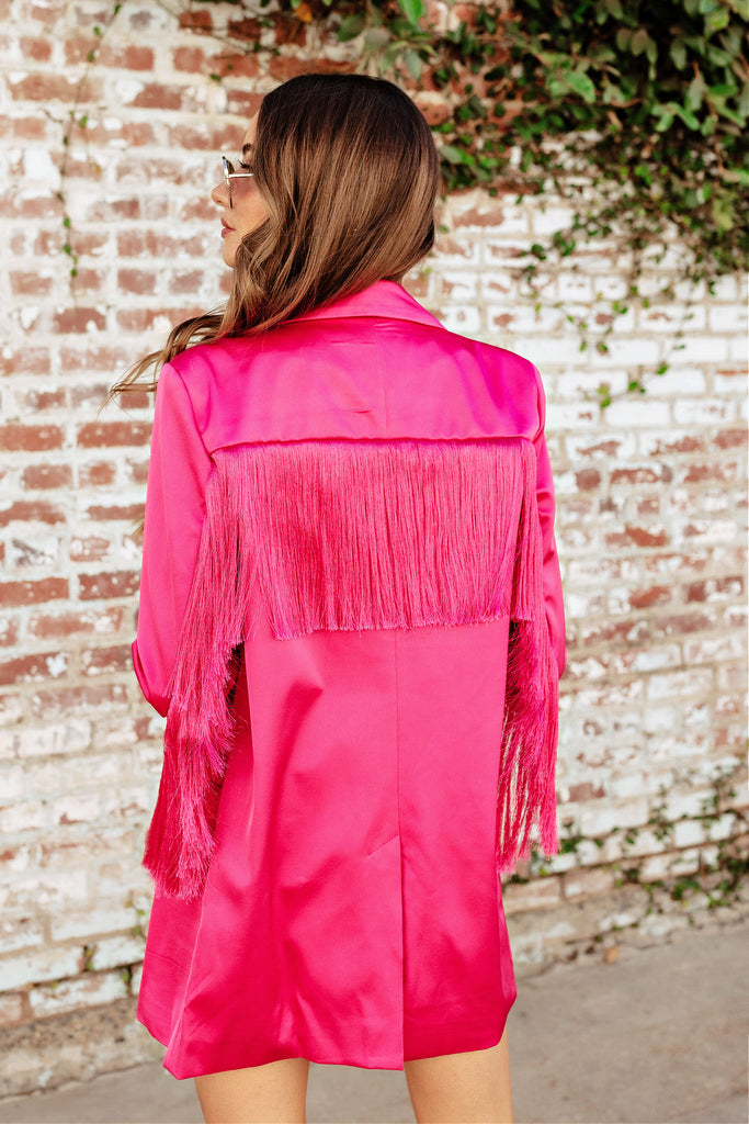 NEW!! Fuchsia Fringe Satin Blazer