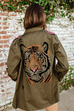 BEST SELLER!! Embellished Tiger Shacket & Rock Studs in Olive