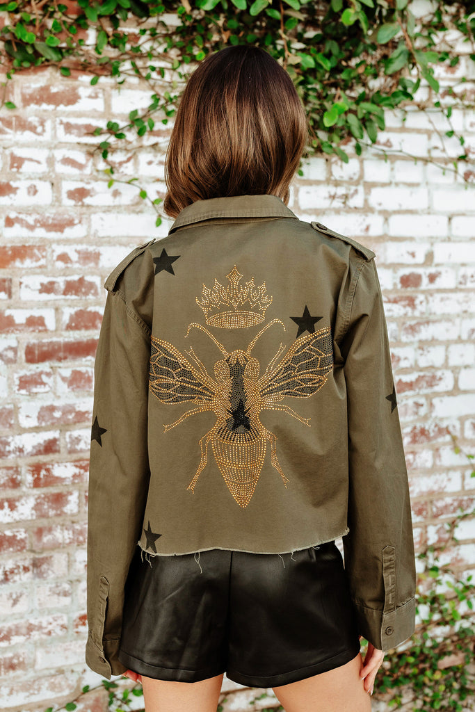 NEW!! Embellished Cropped Bee Shacket