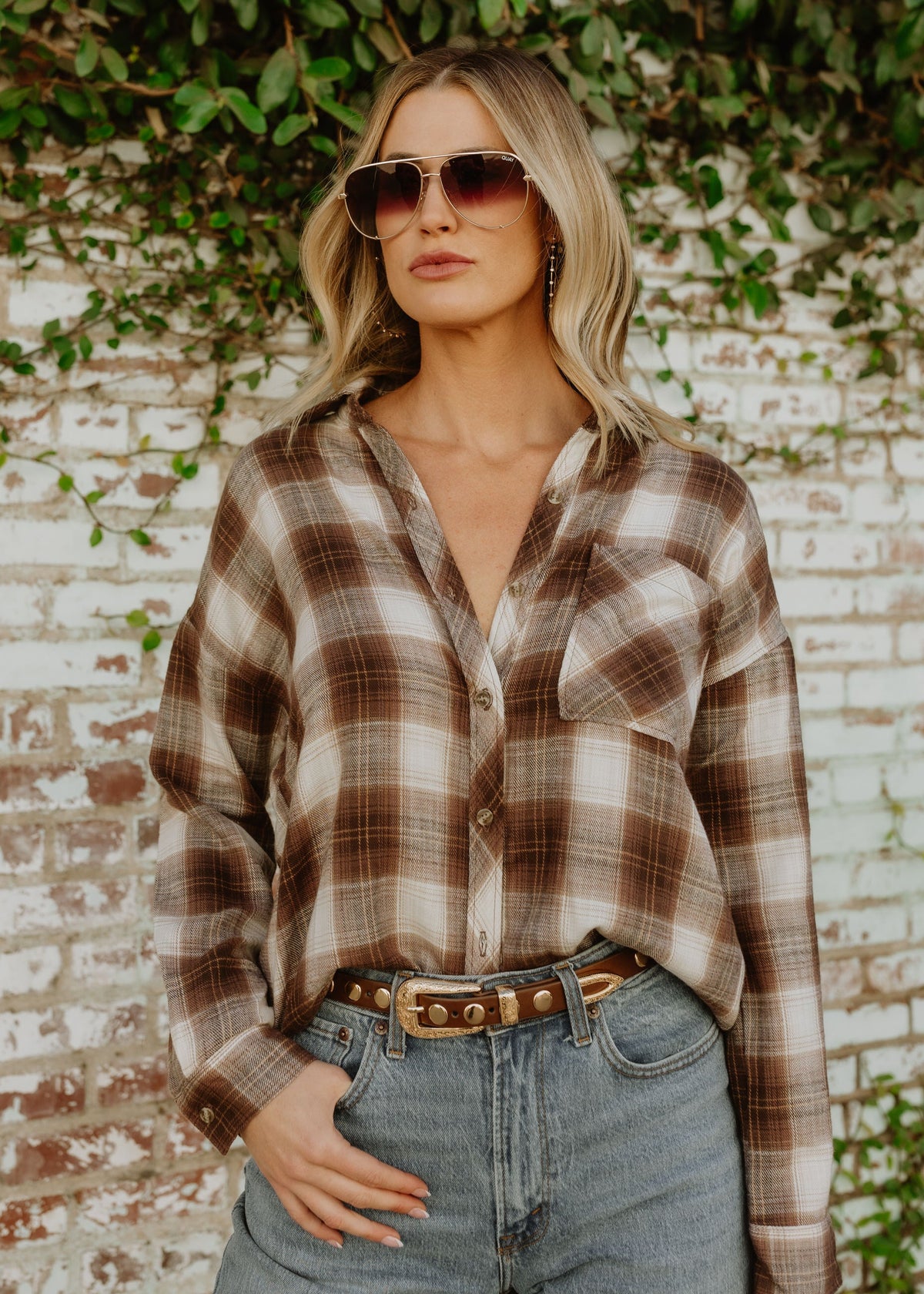FINAL SALE Plaid Button Down Top