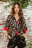 BEST SELLER! Relaxed Leopard Print Shirt with 3/4 Sleeves and Red