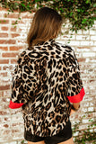 BEST SELLER! Relaxed Leopard Print Shirt with 3/4 Sleeves and Red