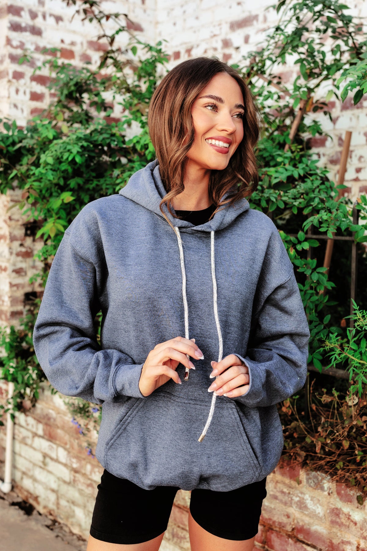 Crystal Drawstring Sweatshirt Heathered