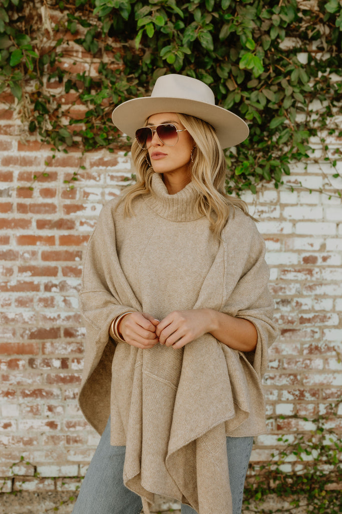 NEW!! Apres Chic Turtleneck Poncho in Taupe