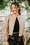 NEW!! Carolina Leather Ruffle Sleeve Jacket in Taupe by LaMarque