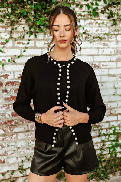 NEW!! Pearl Trim Cardigan in Black