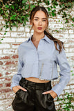 NEW!! Lightweight Rhinestone Button Down Shirt in Blue