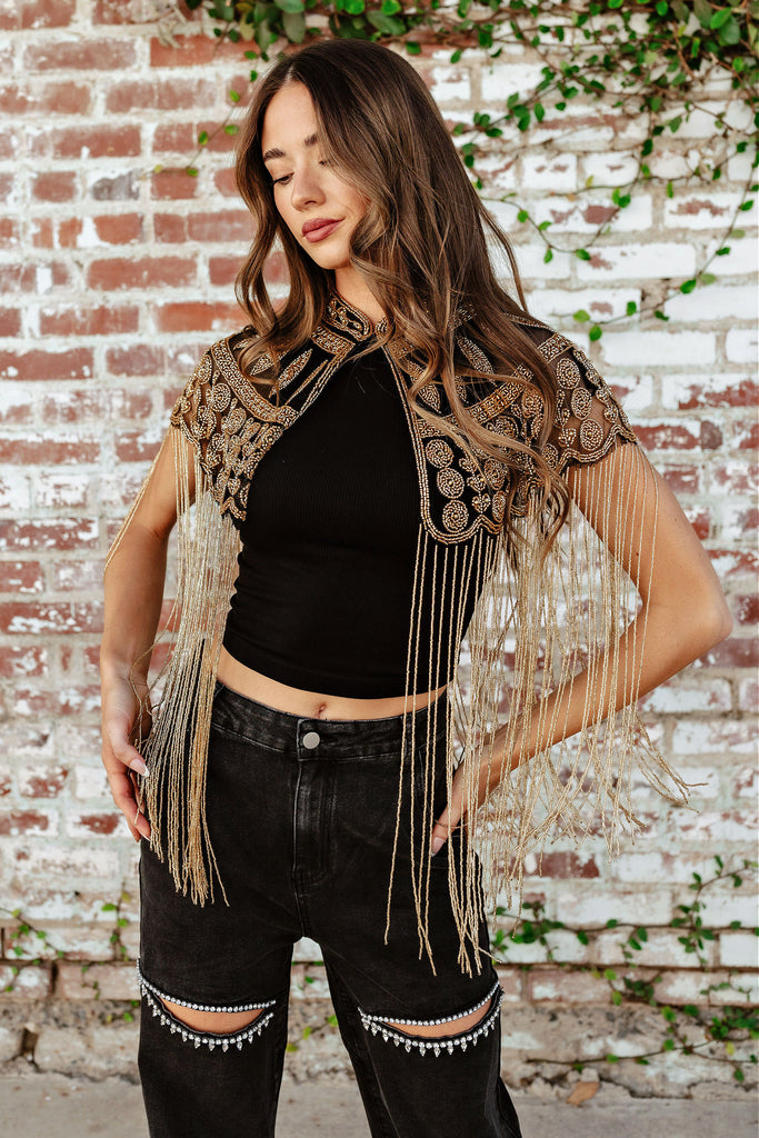 NEW!! Monroe Beaded Cape in Gold