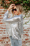 NEW!! Sadie Silver Sequin Fringe Jacket