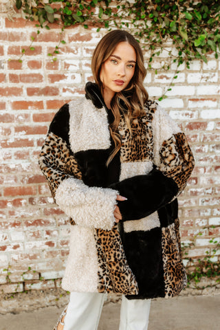 NEW!! Leopard and Shearling Faux Fur Coat