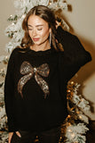 FINAL SALE!! Sequin Bow Ribbed Sweater in Black