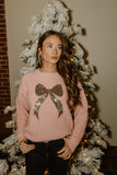 NEW!! Sequin Bow Ribbed Sweater in Pink