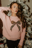 NEW!! Sequin Bow Ribbed Sweater in Pink