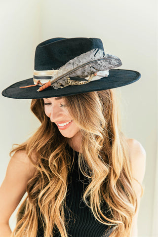 NEW!! The Navajo Feather Banded Hat in Black
