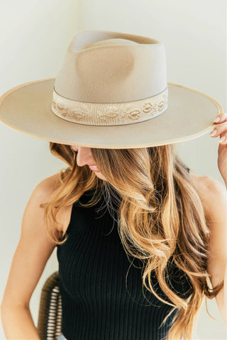 NEW!! The "Billie" Wool Panama Hat in Tan w/ Trim