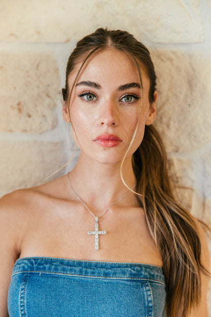 18K White Gold Filled Cross Pendant Necklace