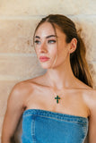“AS SEEN ON LAINEY WILSON”!! Emerald Stone 18k Gold Plated Cross Pendant Necklace
