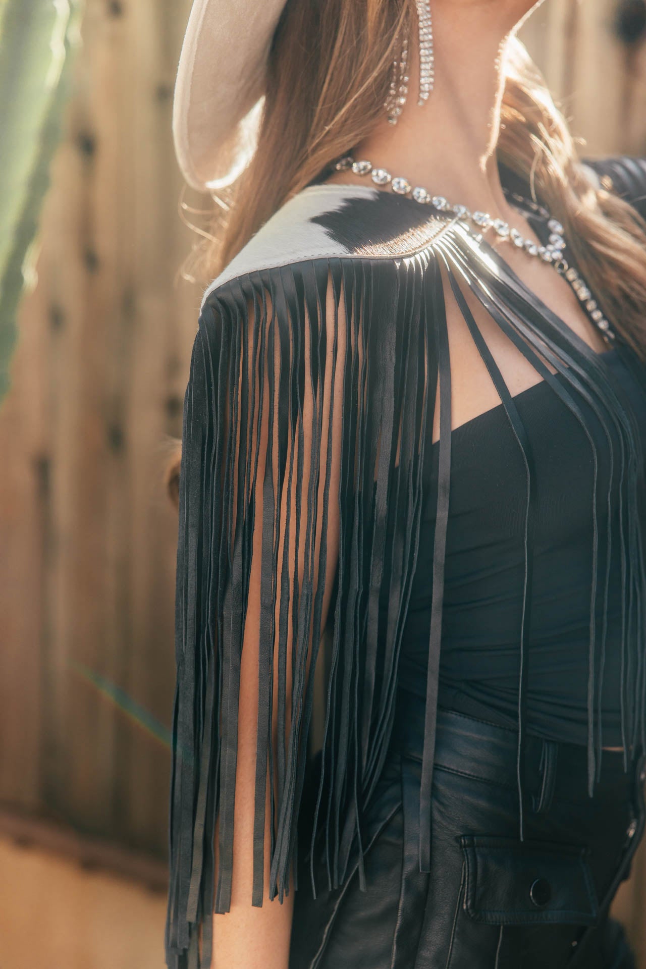 BEST SELLER!! Cowhide Fringe Shawl in Black