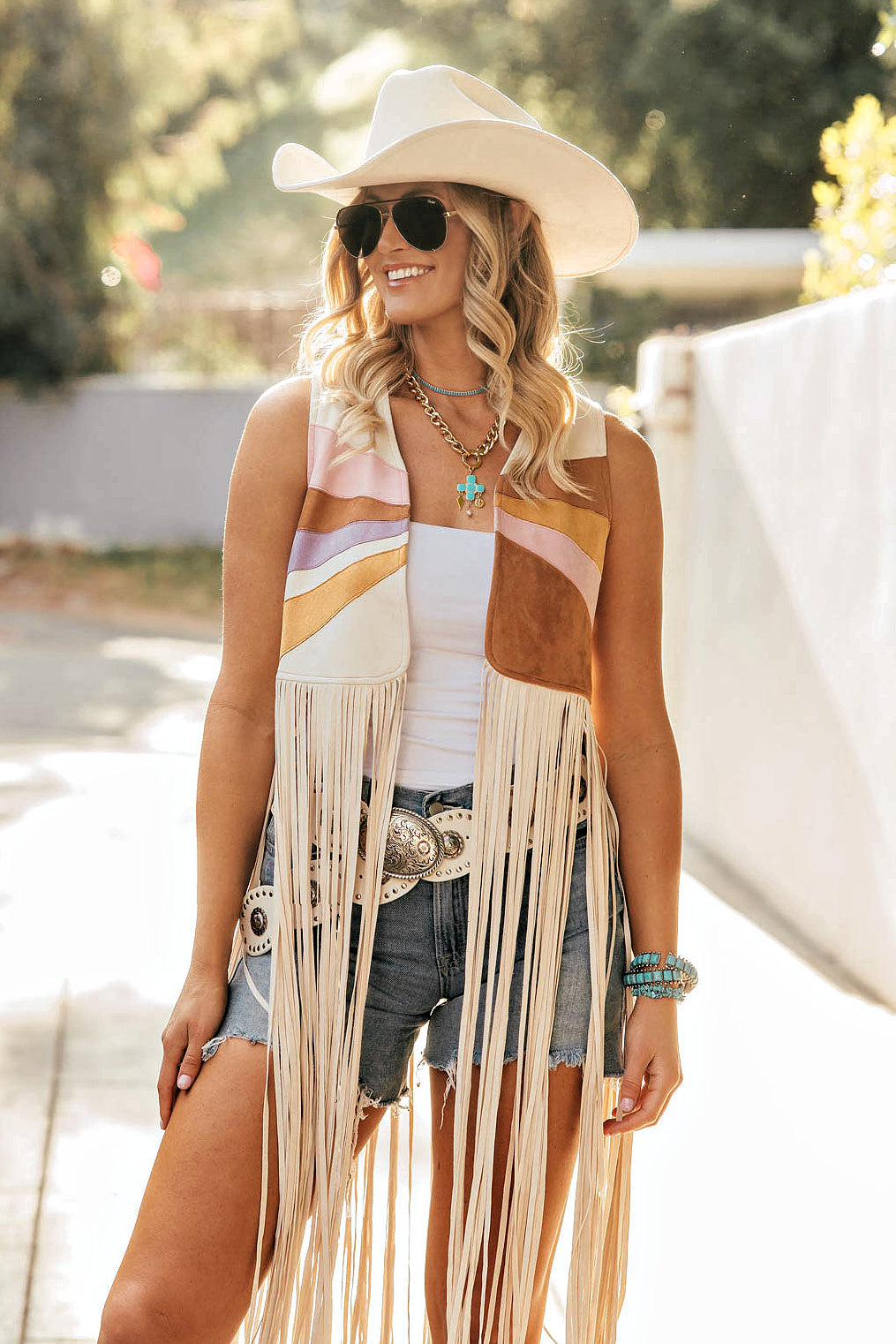FINAL SALE!! "Desert Sun" Suede Fringe Vest in Cream