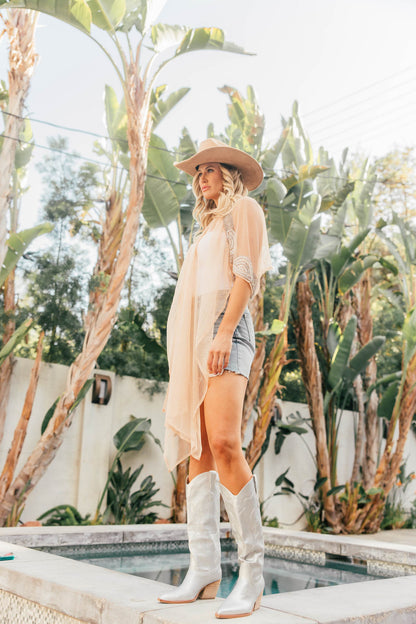 FINAL SALE!! Stellar Mesh & Beaded Shawl in Nude