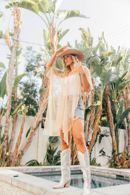 FINAL SALE!! Stellar Mesh & Beaded Shawl in Nude