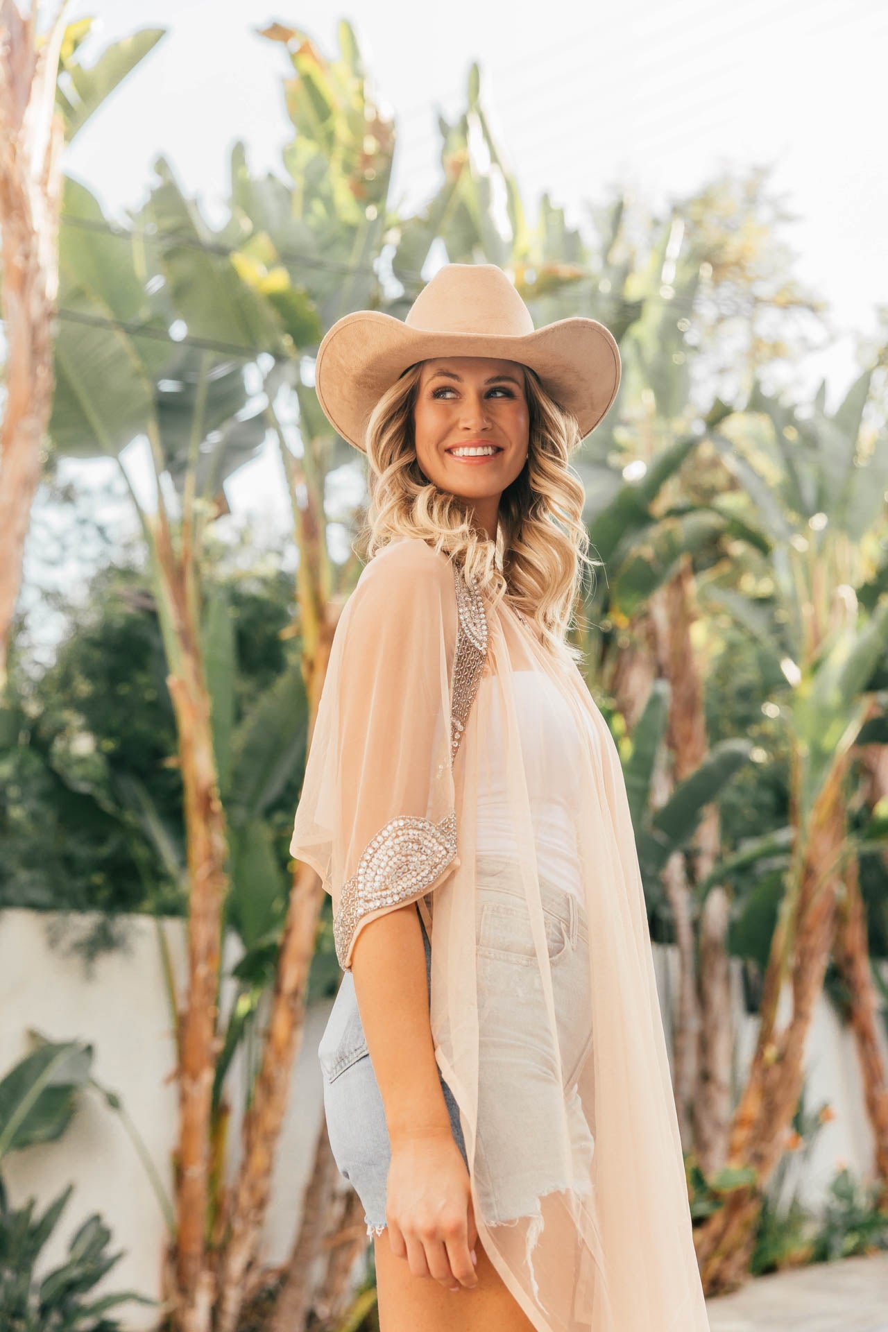 FINAL SALE!! Stellar Mesh & Beaded Shawl in Nude