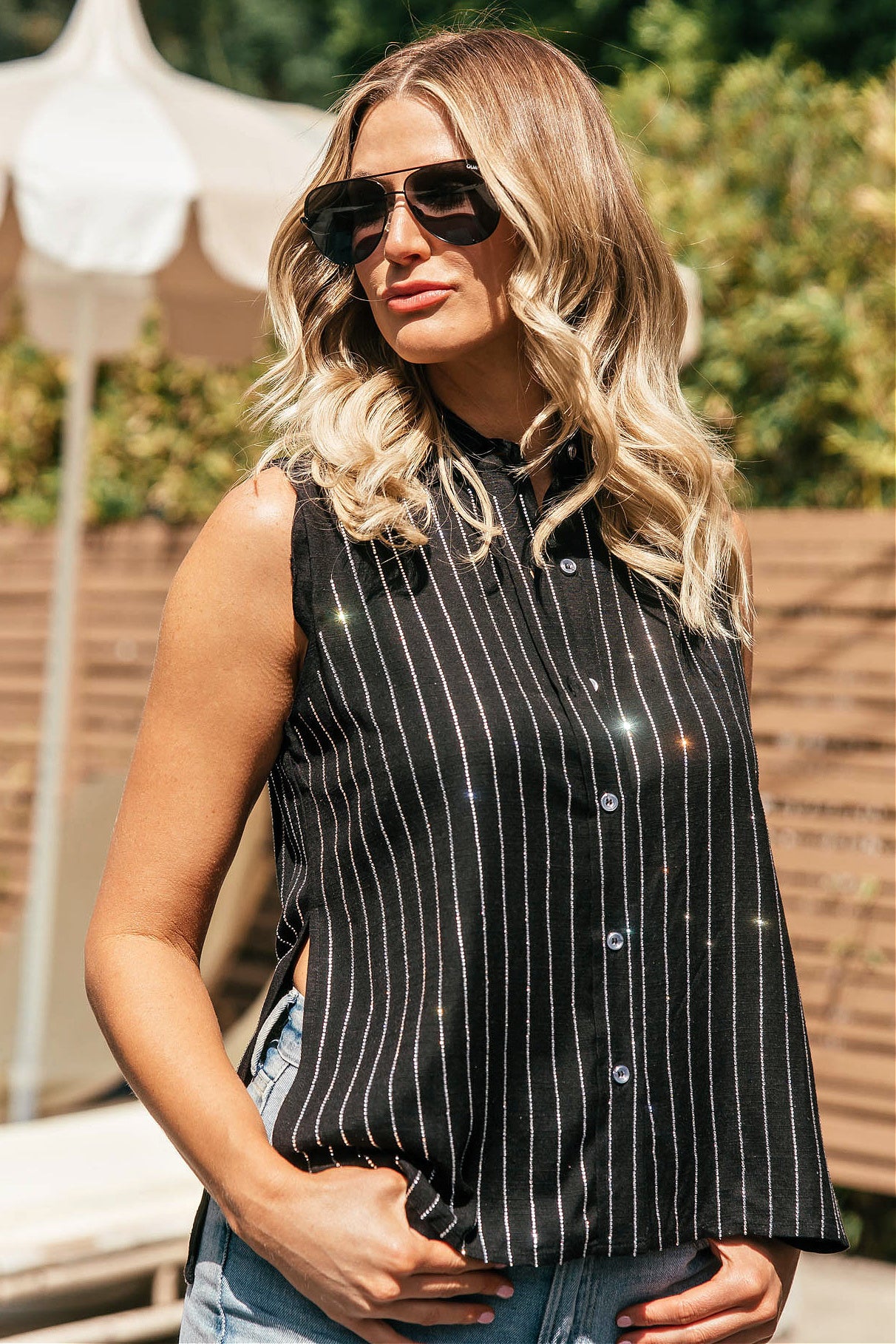 FINAL SALE Crystal Embellished Top