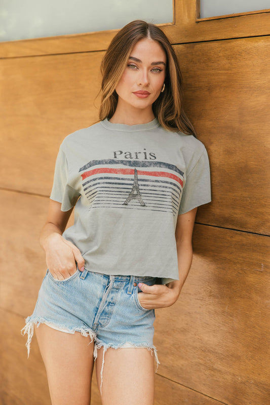 FINAL SALE!! "Paris" Cropped Graphic Tee in Olive