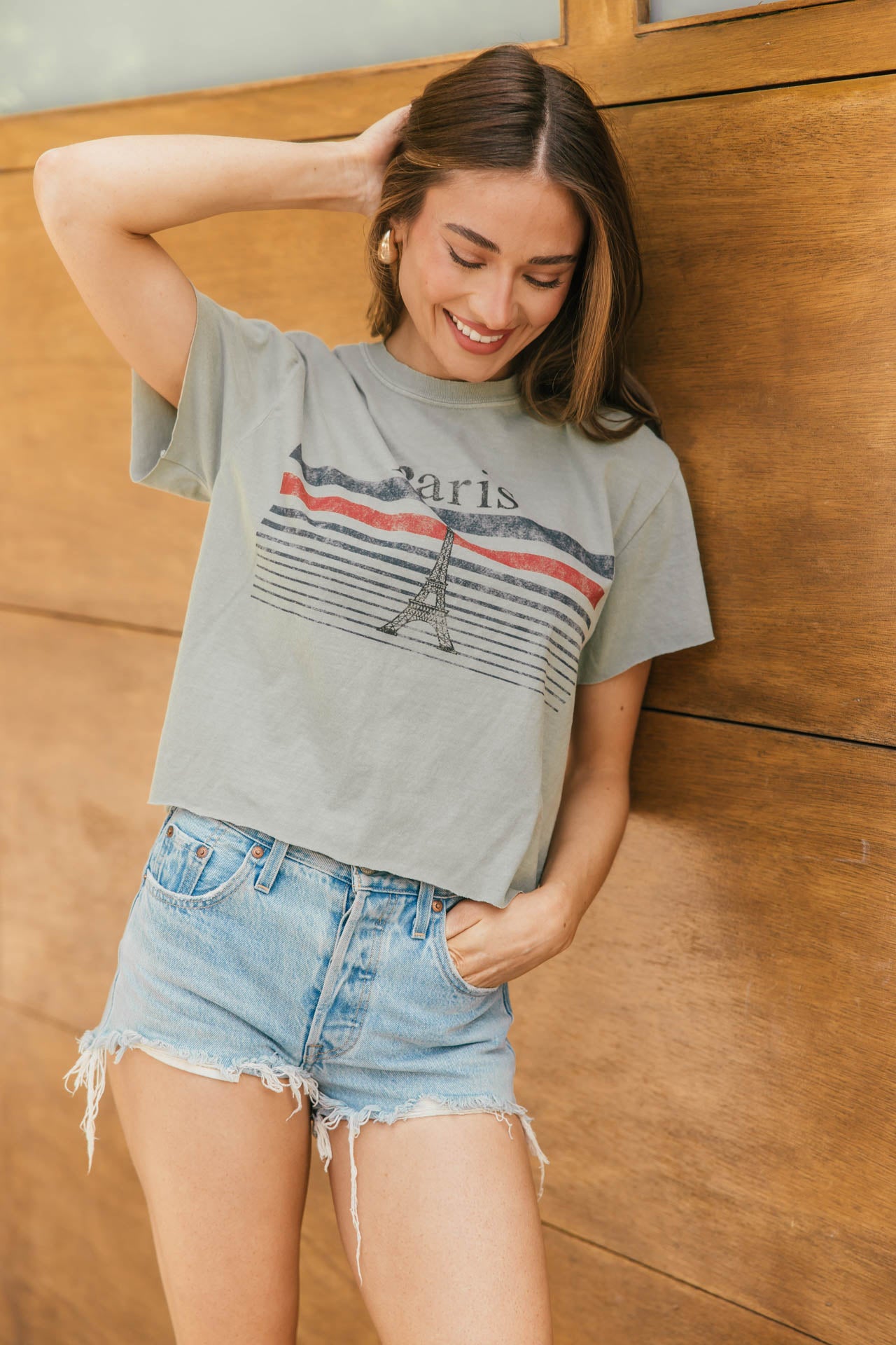 FINAL SALE!! "Paris" Cropped Graphic Tee in Olive