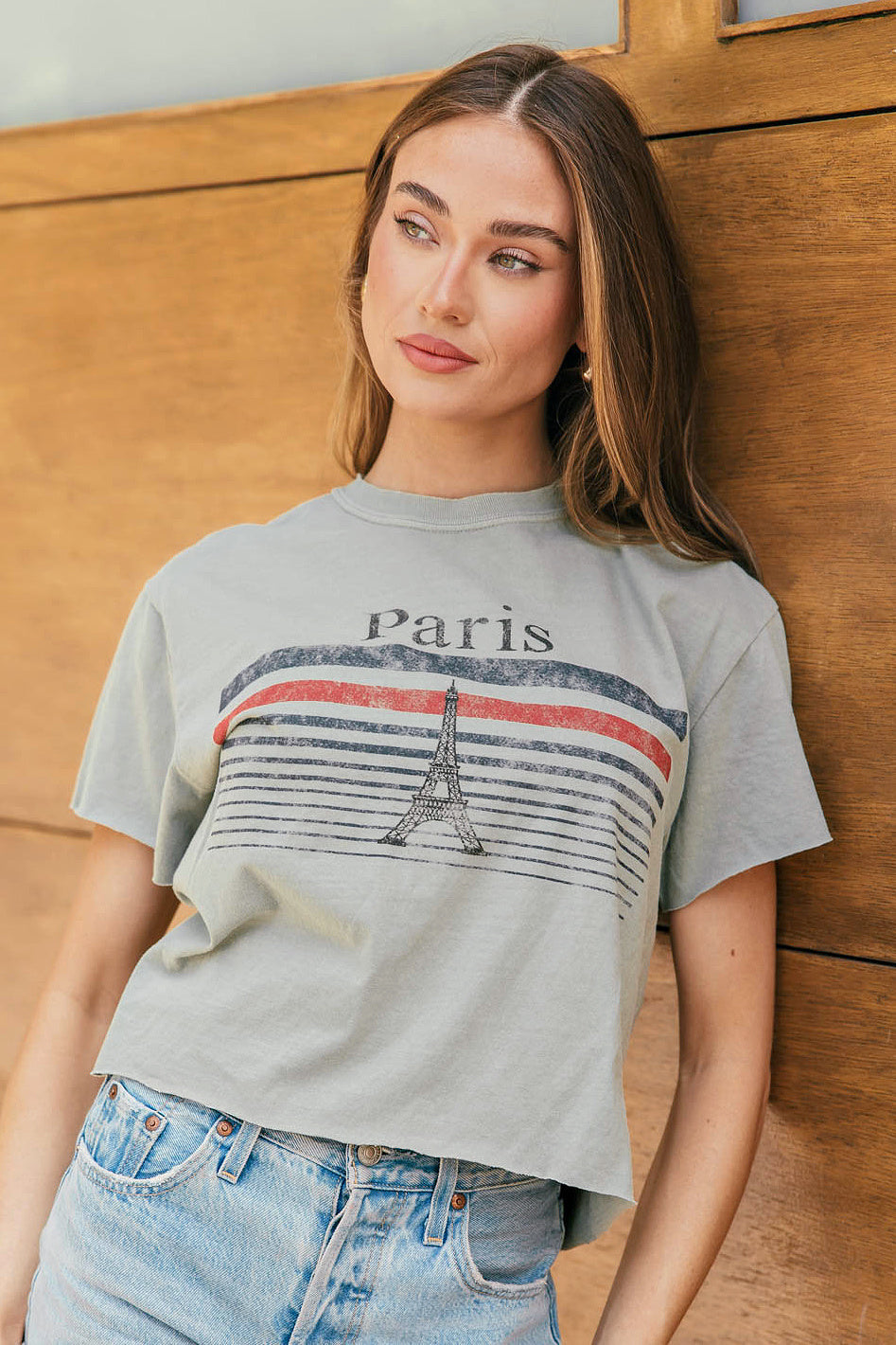 FINAL SALE!! "Paris" Cropped Graphic Tee in Olive