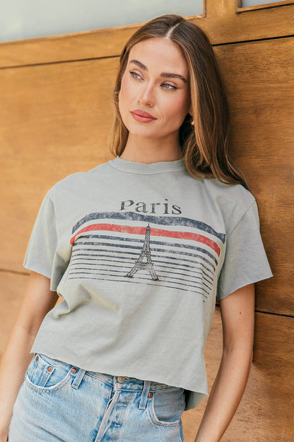 FINAL SALE!! "Paris" Cropped Graphic Tee in Olive
