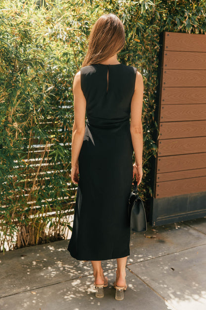 FINAL SALE!! Sleeveless Draped Gold Accent Midi Dress