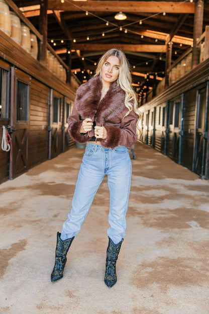 NEW!! Harley Fur Trim Denim Jacket in Brown