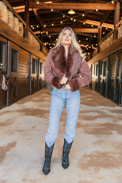 NEW!! Harley Fur Trim Denim Jacket in Brown