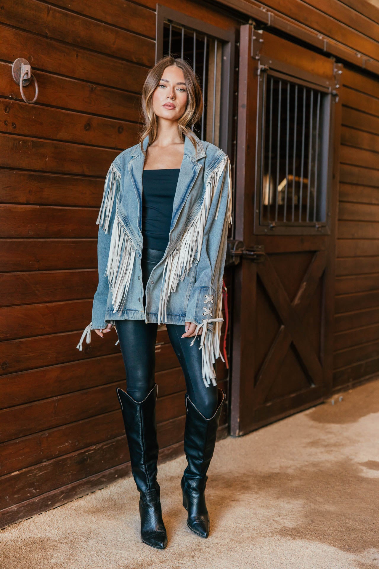 "Aspen" Fringe Denim Jacket in Light Wash