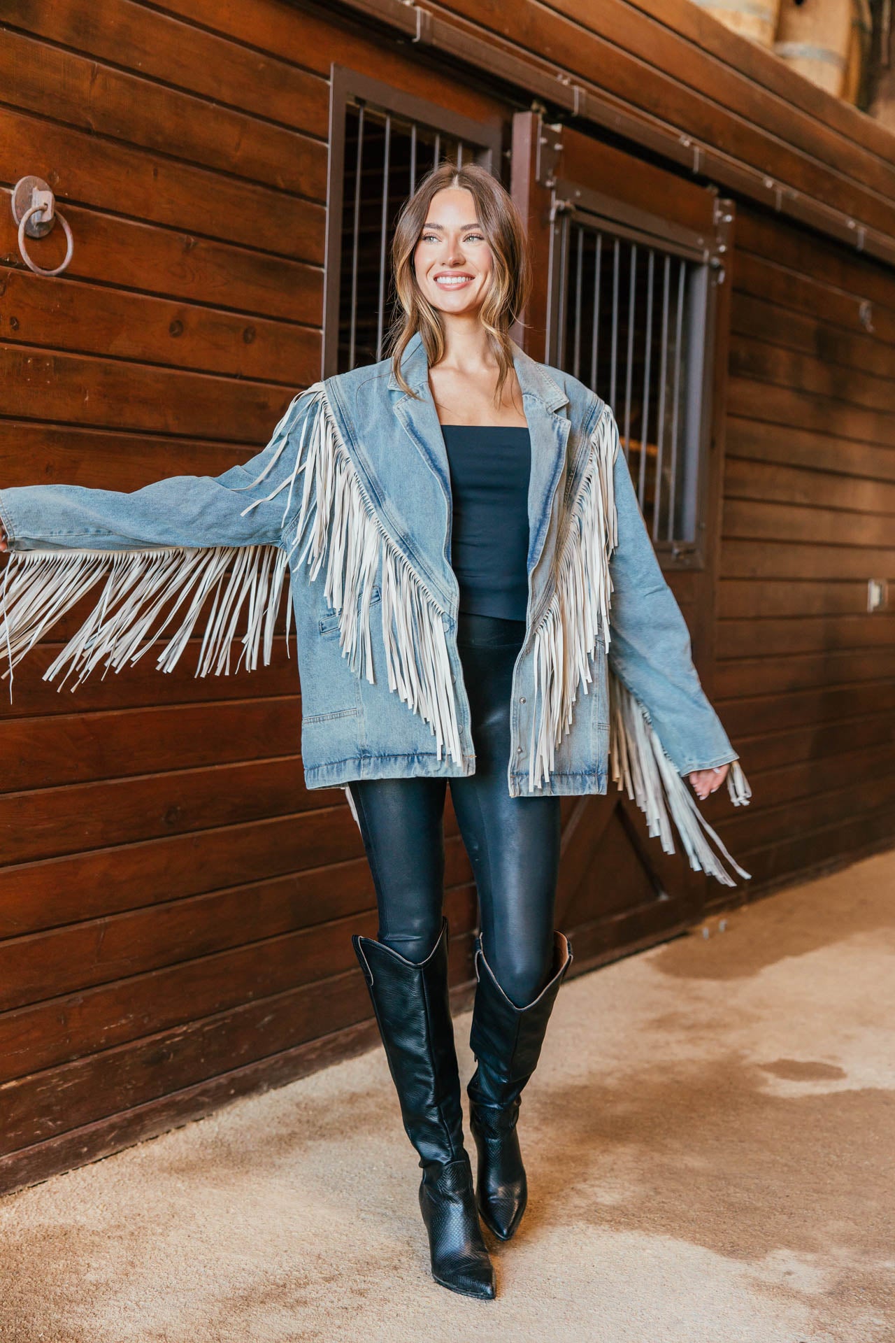 "Aspen" Fringe Denim Jacket in Light Wash