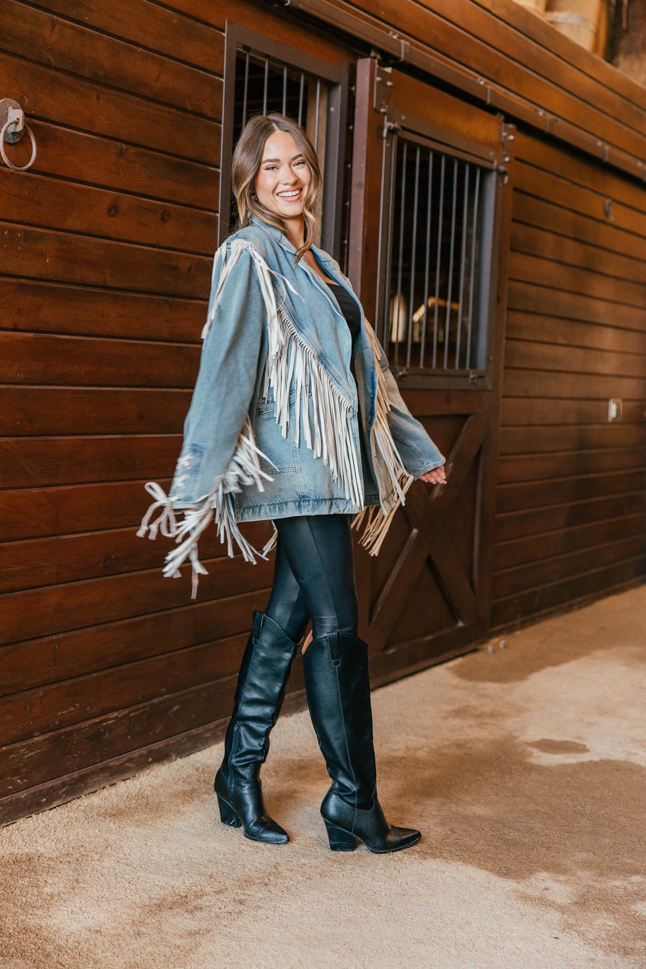 "Aspen" Fringe Denim Jacket in Light Wash