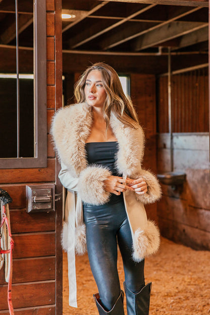 Main Character Faux Fur Lined Coat in Cream
